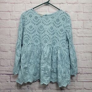 Valentina Naldi Eyelet Peplum Babydoll Blouse L Bell Sleeve Cottage Fairy Boho